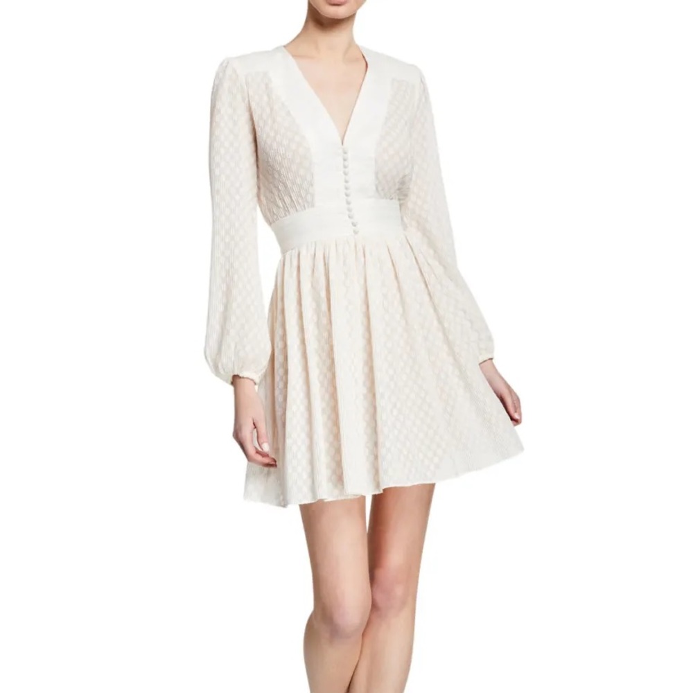 Used Zimmermann Dot-Print Plisse V-Neck Mini Dress